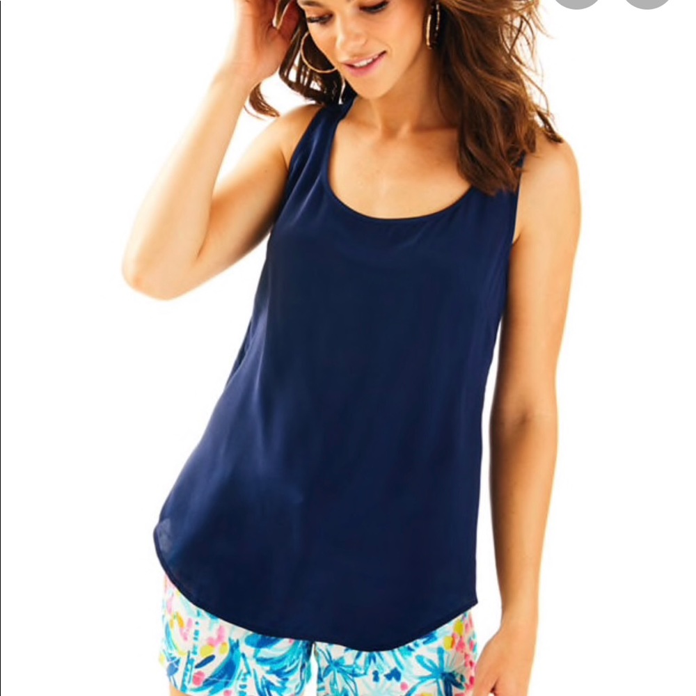 Lilly Pulitzer Alyssa silk top True Navy Sz S